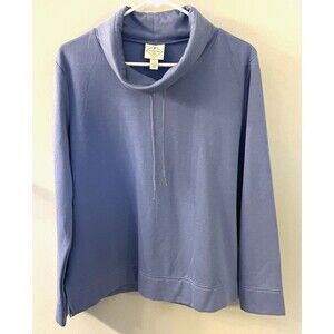 St. John’s Bay Womens Sz L Blue Fleece Pullover Cowl Neck Long Sleeve